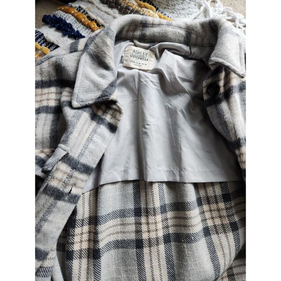 Ashley outerwear gray plaid fleece jacket size medium - Picture 6 of 8